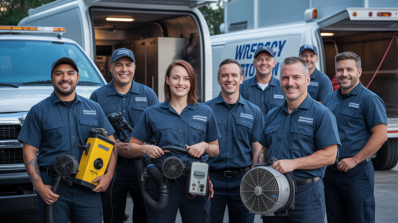 Professional restoration team at work